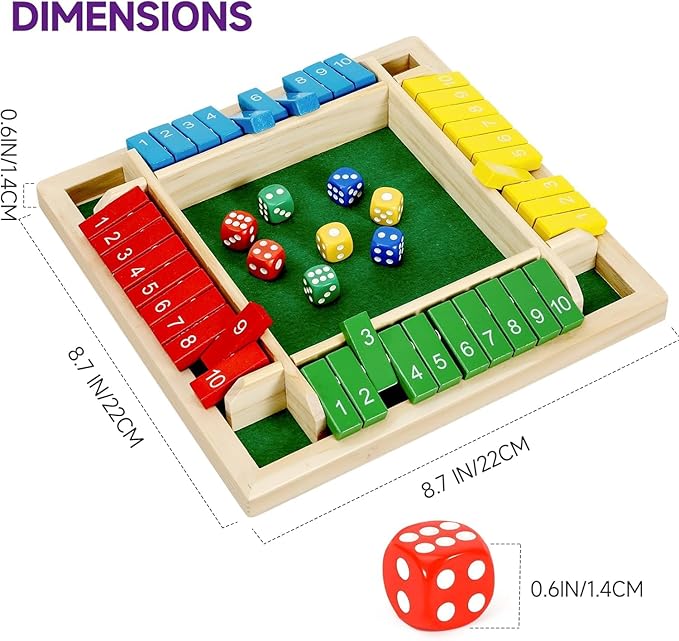 Kiddyraft Wooden Colourful Shut the Box Dice Game – 4 Player Edition - Image 5