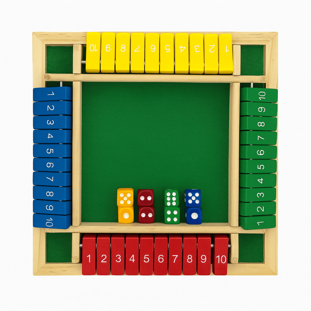 Kiddyraft Wooden Colourful Shut the Box Dice Game – 4 Player Edition