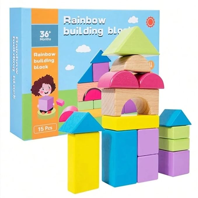 Kiddyraft Montessori Wooden Rainbow Building Blocks - Image 2