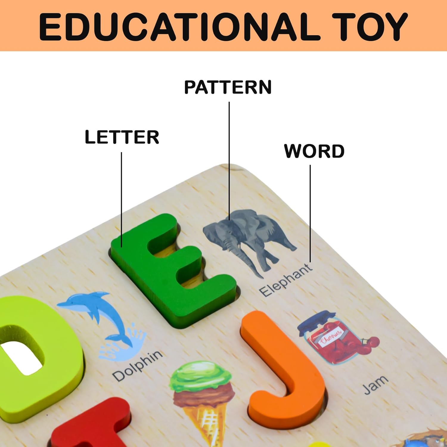 Kiddyraft Montessori Wooden Alphabet Learning Puzzle Board - Image 4