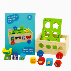 Kiddyraft Montessori Wooden Animal Shape Matching Car Toy