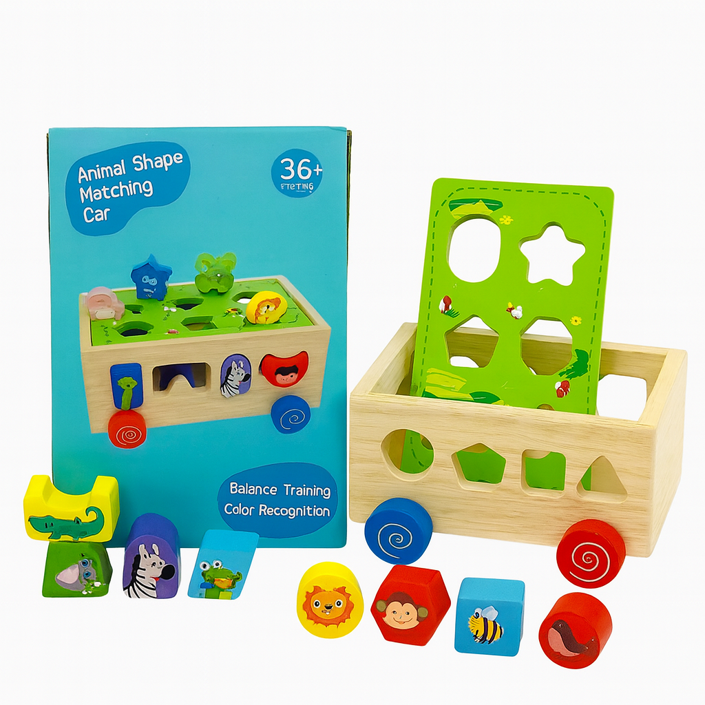 Kiddyraft Montessori Wooden Animal Shape Matching Car Toy