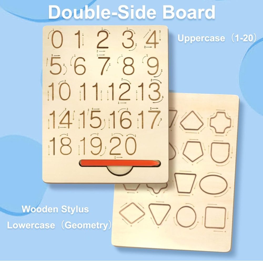 Kiddyraft Wooden Shapes & Numbers Writing Practice Board - Image 2