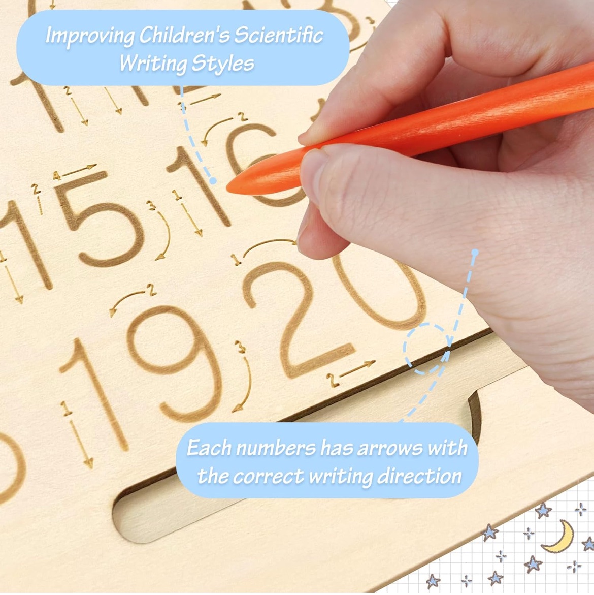 Kiddyraft Wooden Shapes & Numbers Writing Practice Board - Image 3
