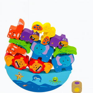 Kiddyraft Montessori Multi colour Wooden Animal Stacking Blocks & Balancing Boat