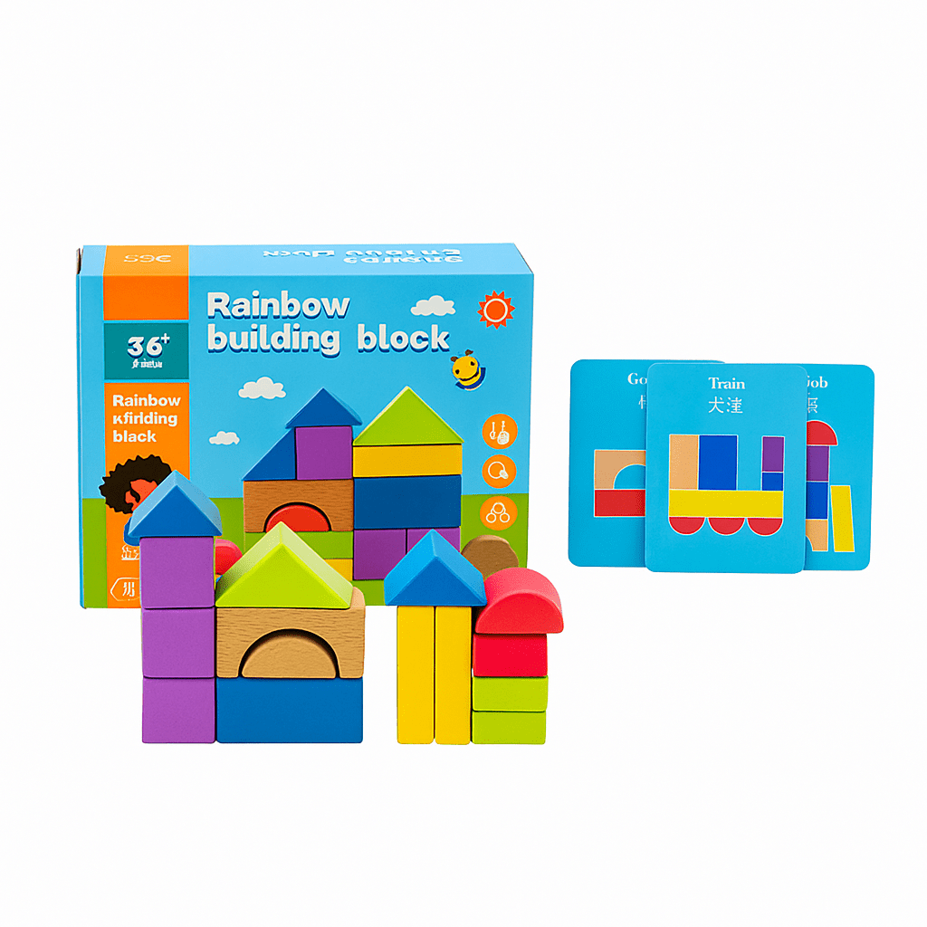 Kiddyraft Montessori Wooden Rainbow Building Blocks