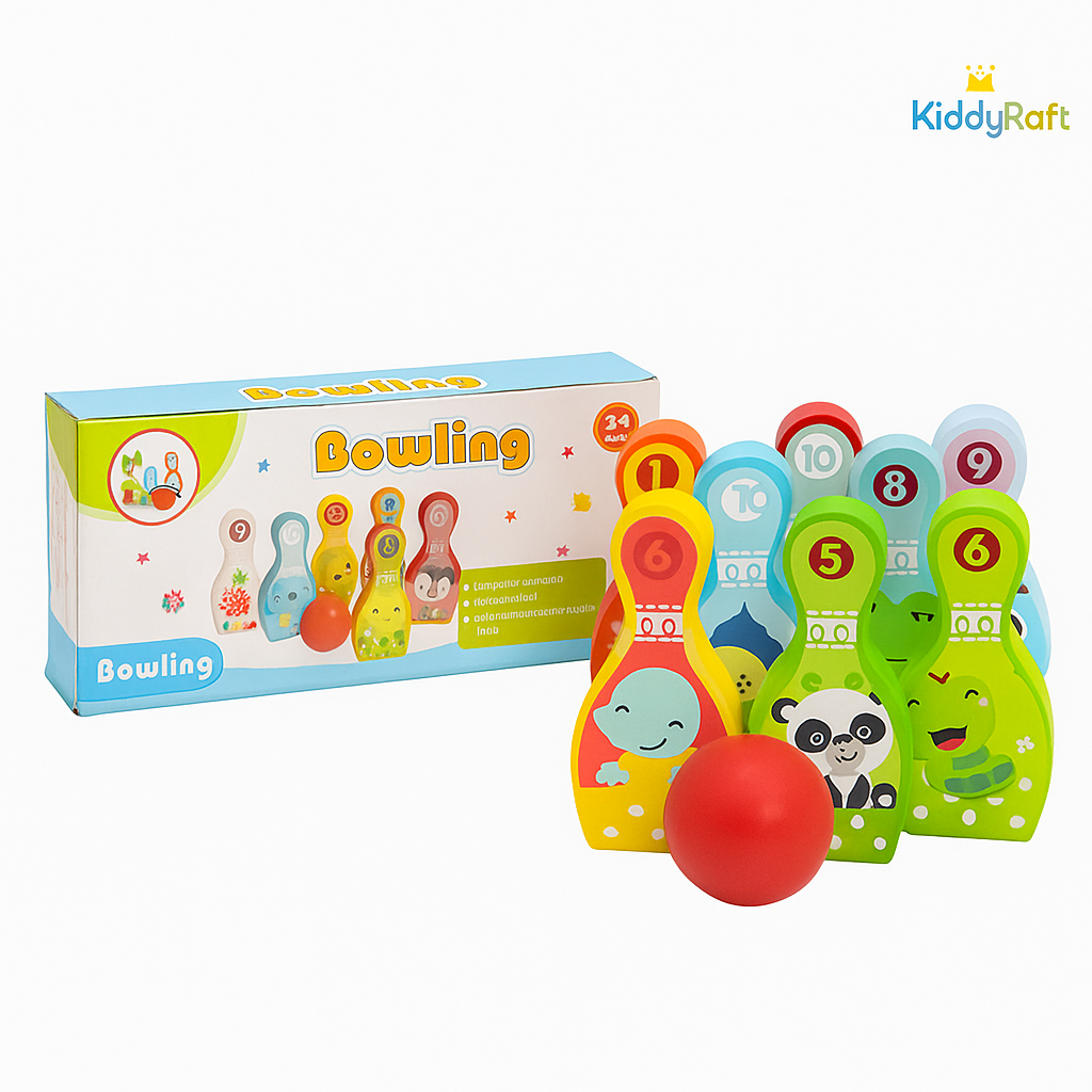 Kiddyraft Montessori Wooden Bowling Spil Game – Big Size
