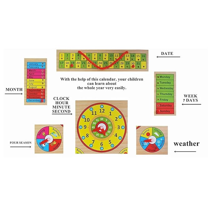 Kiddyraft Wooden Calendar & Clock Puzzle Board - Image 2